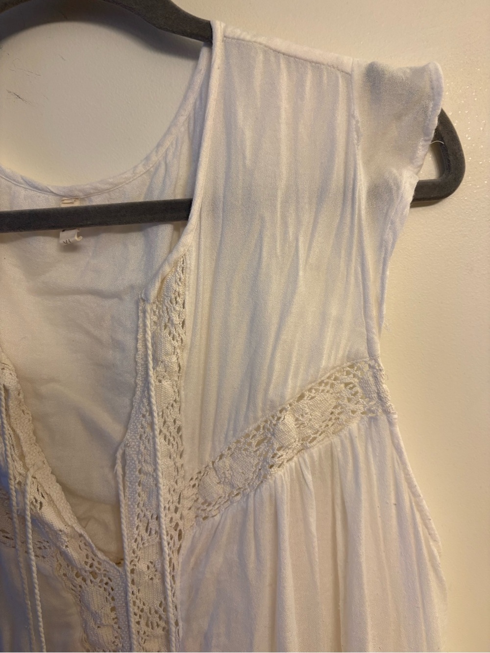 SPELL white crochet-lace maxi dress V-Neck ties flutter sleeve XL Rare Unicorn - Picture 5 of 12
